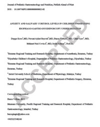 Image of Anxiety and Salivary Cortisol Levels in Children Undergoing Esophago-Gastro-Duodenoscopy Under Sedation