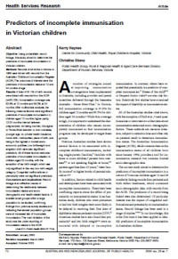 Image of Predictors of incomplete immunisation in Victorian children