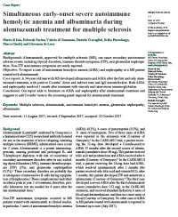 Image of Simultaneous early-onset severe autoimmune hemolytic anemia and albuminuria during alemtuzumab treatment for multiple sclerosis