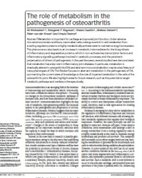 Image of The role of metabolism in the pathogenesis of osteoarthritis