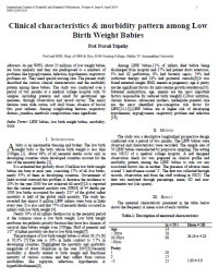Image of Clinical charateristic and morbidity pattern among Low Birth Weight Babies