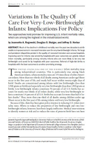 Image of Variations In The Quality Of Care For Very-Low-Birthweight Infants: implications For Policy