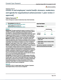 Image of COVID-19 and employees’ mental health: stressors, moderators
and agenda for organizational actions [version 1; peer review: 2
approved]