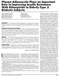 Image of Plasma Adiponectin Plays an Important Role in Improving Insulin Resistance With Glimepiride in Elderly Type 2 Diabetic Subjects
