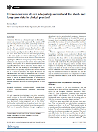Image of Intravenous iron: do we adequately understand the short- and long-term risks in clinical practice?