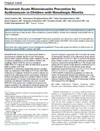 Image of Recurrent Acute Rhinosinusitis Prevention by Azithromycin in Children with Nonallergic Rhinitis