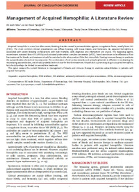 Image of Management of Acquired Hemophilia: A Literature Review