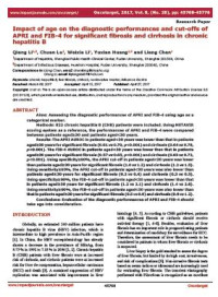 Image of Impact of age on the diagnostic performances and cut-offs of APRI and FIB-4 for significant fibrosis and cirrhosis in chronic hepatitis B