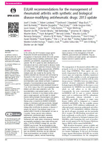 Image of EULAR recommendations for the management of rheumatoid arthritis with synthetic and biological disease-modifying antirheumatic drugs: 2013 update