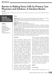 Image of Barriers to Making House Calls by Primary Care Physicians and Solutions: A Literature Review
