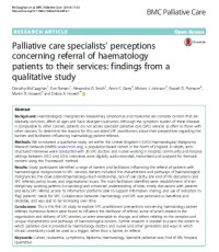 Image of Palliative care specialists’ perceptions concerning referral of haematology patients to their services: findings from a qualitative study