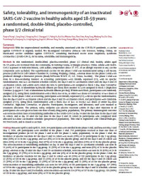Image of Safety, tolerability, and immunogenicity of an inactivated SARS-CoV-2 vaccine in healthy adults aged 18–59 years: a randomised, double-blind, placebo-controlled, phase 1/2 clinical trial