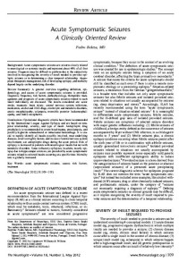 Image of Acute Symptomatic Seizures: A Clinically Oriented Review