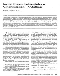 Image of Normal Pressure Hydrocephalus in Geriatric Medicine: A Challenge