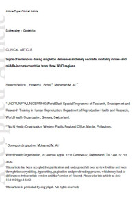 Image of signs of eclampsia during singleton deliveries and early neonatal mortality in low- and middle-income countries from three WHO regions