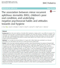 Image of The association between minor recurrent aphthous stomatitis (RAS), children’s poor oral condition, and underlying negative psychosocial habits and attitudes
towards oral hygiene