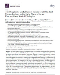Image of The Diagnostic Usefulness of Serum Total Bile Acid Concentrations in the Early Phase of Acute Pancreatitis of Varied Etiologies