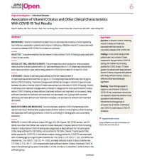 Image of Association of Vitamin D Status and Other Clinical Characteristics With COVID-19 Test Results