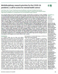Image of Multidisciplinary research priorities for the COVID-19 pandemic: a call for action for mental health science