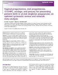 Image of Vaginal progesterone, oral progesterone, 17-OHPC, cerclage, and pessary for preventing preterm birth in at-risk singleton pregnancies: an updated systematic review and network meta-analysis