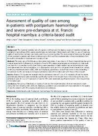 Image of Assessment of quality of care among in-patients with postpartum haemorrhage and severe pre-eclampsia at st. Francis hospital nsambya: a criteria-based audit