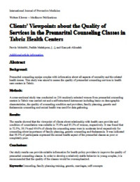 Image of Clients’ Viewpoints about the Quality of Services in the Premarital Counseling Classes in Tabriz Health Centers