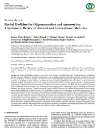 Image of Herbal Medicine for Oligomenorrhea and Amenorrhea: A Systematic Review of Ancient and Conventional Medicine