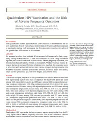 Image of Quadrivalent HPV Vaccination and the Risk of Adverse Pregnancy Outcomes