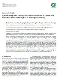 Image of Epidemiology and Etiology of Acute Pancreatitis in Urban and Suburban Areas in Shanghai: A Retrospective Study