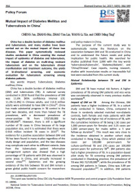Image of Mutual Impact of Diabetes Mellitus and Tuberculosis in China