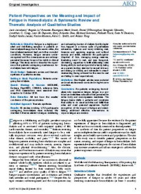 Image of Patient Perspectives on the Meaning and Impact of Fatigue in Hemodialysis: A Systematic Review and
Thematic Analysis of Qualitative Studies