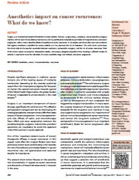 Image of Anesthetics impact on cancer recurrence:  What do we know?