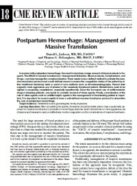 Image of Postpartum Hemorrhage: Management of Massive Transfusion